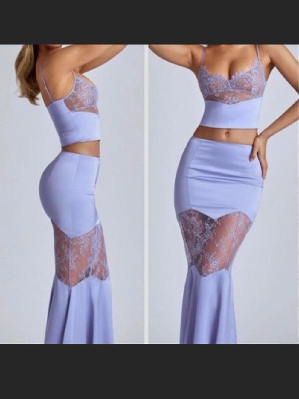 Oh Polly Sofie Lace Panel Fishtail Maxi Skirt Set